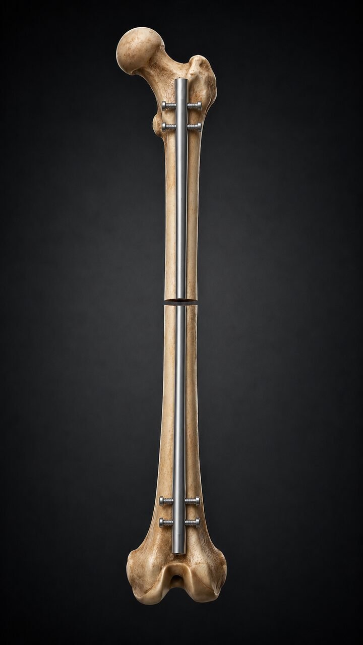 Illustration of a femur with the PRECICE nail inserted